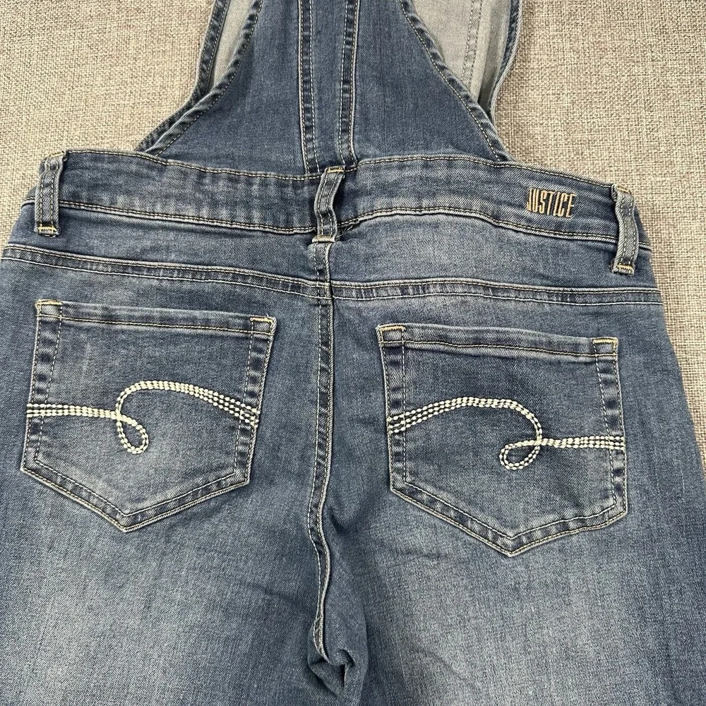 Justice Distressed Denim Overalls With Plaid Patches Size 14